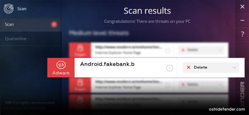 Hasil scan ditemukannya malware Android Fakebank